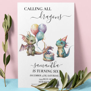 Calling All Dragons Birthday Baby Dragon Cake Invitation