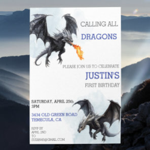 Calling All Dragons Birthday Watercolor Invitation
