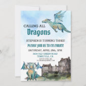 Calling all Dragons Watercolor Birthday Party Invitation (Front)