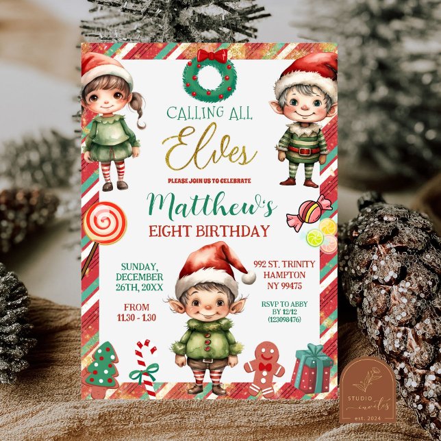 Calling All Elves Christmas Cookie Kids Birthday Invitation (Creator Uploaded)