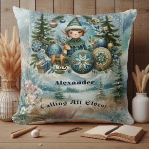 Calling All Elves Christmas Tree Ornaments Snow Throw Pillow