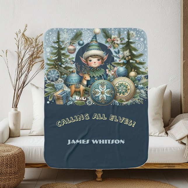 Calling All Elves Christmas Winter Snow Blue Elf Baby Blanket (Calling All Elves Christmas Winter Snow Blue Elf Baby Blanket)