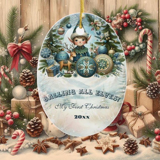 Calling All Elves Snowflake Christmas Party Invite Ceramic Ornament (Calling All Elves Snowflake Christmas Party Invite Ceramic Ornament)