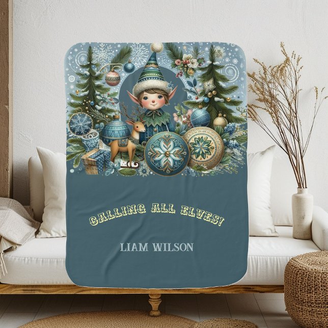 Calling All Elves Snowflake Fun Christmas Blue Elf Baby Blanket (Calling All Elves Snowflake Fun Christmas Blue Elf Baby Blanket)