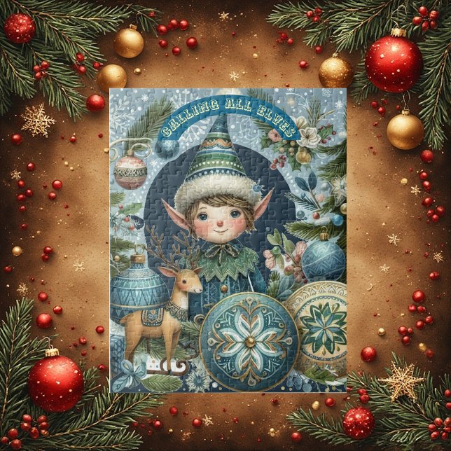 Calling All Elves Snowflakes Hail Christmas Party  Jigsaw Puzzle (Calling All Elves Snowflakes Hail Christmas Party Jigsaw Puzzle)