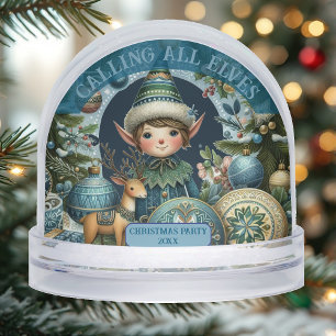 Calling All Elves Snowflakes Hail Christmas Party Snow Globe