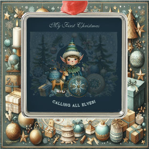 Calling All Elves Snowflakes My First Christmas Metal Ornament