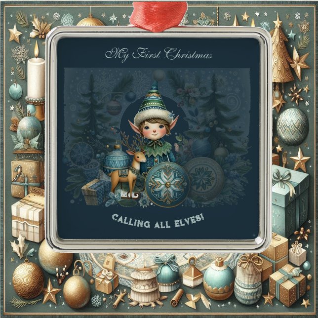 Calling All Elves Snowflakes My First Christmas  Metal Ornament (Calling All Elves Snowflakes My First Christmas Metal Ornament)