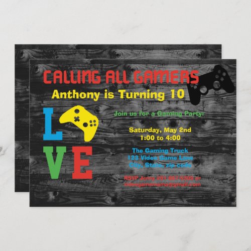 Calling All Gamers Birthday Party Invitation