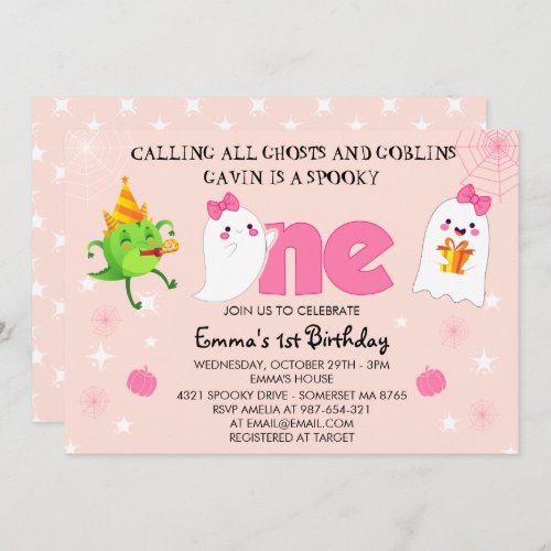 Calling All Ghosts and goblins First Birthday Pink Invitation