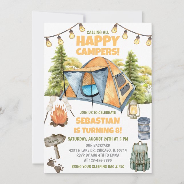 Calling All Happy Campers Birthday Invitation (Front)