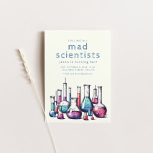 Calling All Mad Scientists Birthday Party Invite