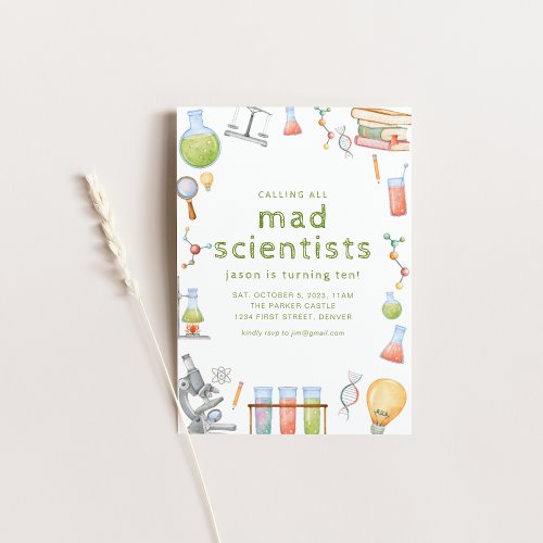 Calling All Mad Scientists Birthday Party Invite