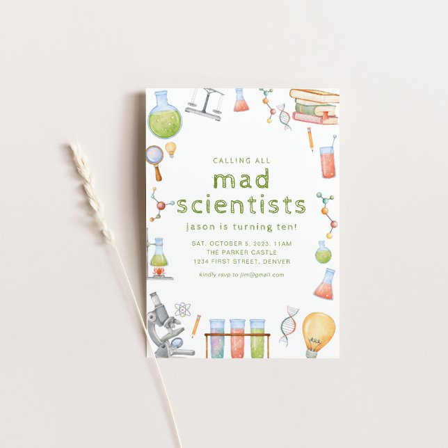 Calling All Mad Scientists Birthday Party Invite (Creator Uploaded)