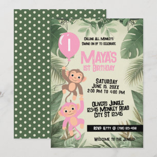 Calling All Monkeys 1st Birthday Invitation (pink)