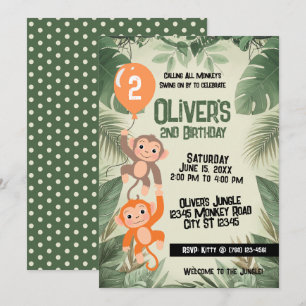 Calling All Monkeys 2nd Birthday Invitation 