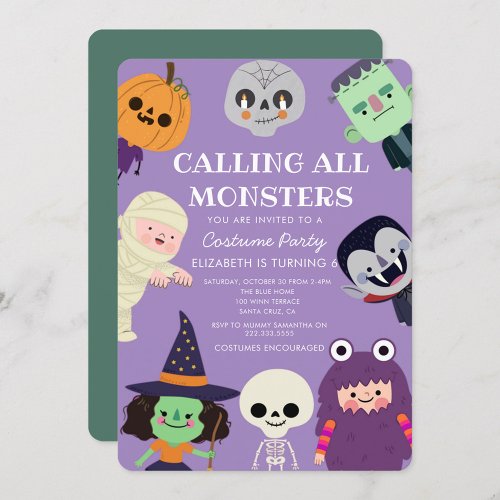 Calling all monster bash  Halloween Birthday party Invitation