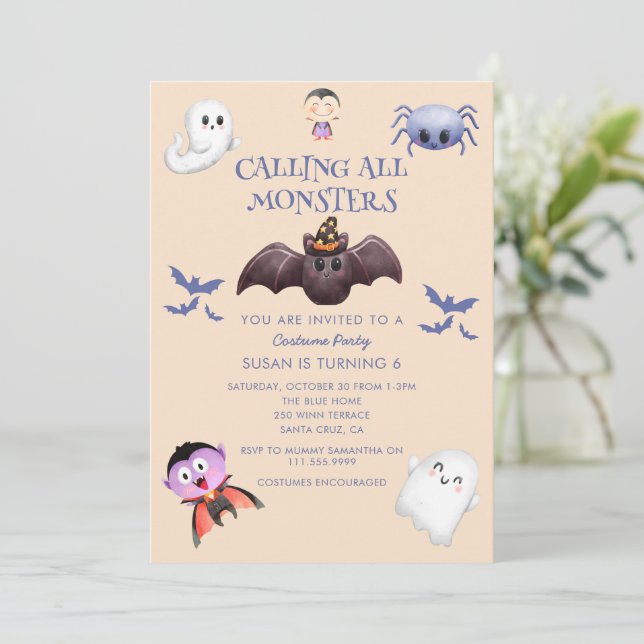 Calling all monster Halloween Birthday party  Invitation (Standing Front)