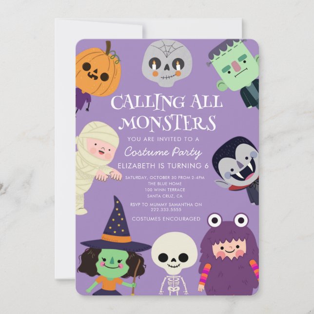 Calling all monster Halloween Birthday party Invitation (Front)