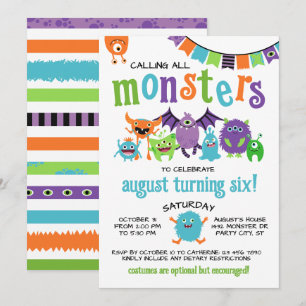 Calling All Monsters Boy Halloween Birthday Party Invitation