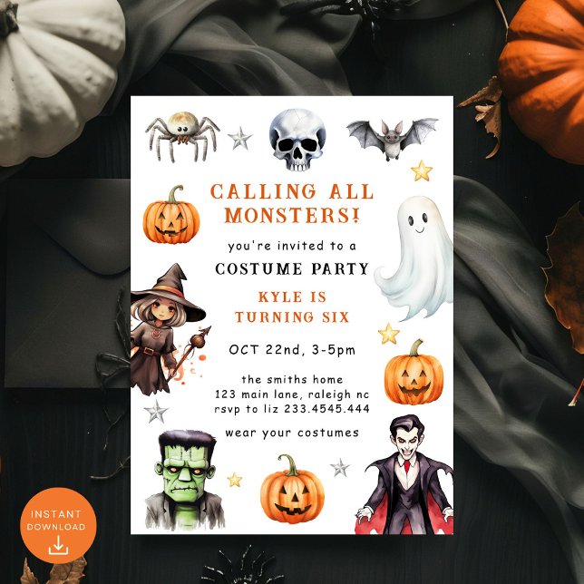 Calling All Monsters Costume Halloween Birthday In Invitation (Creator Uploaded)