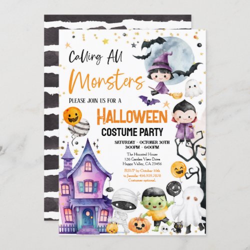 Calling All Monsters Costume Party Kid Children Invitation