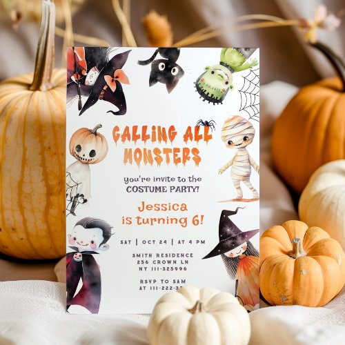 Calling all monsters cute Costume party Halloween Invitation