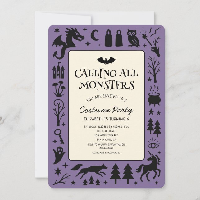 Calling All Monsters Cute Halloween Birthday Invitation (Front)