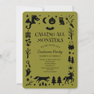 Calling All Monsters Cute Halloween Birthday Invitation