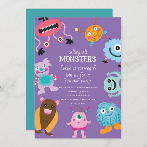 Calling All Monsters Halloween Birthday Invitation