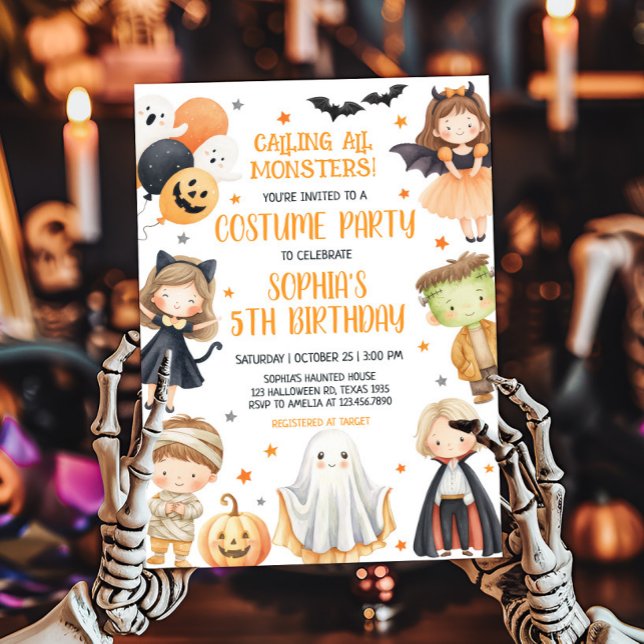 Calling All Monsters Halloween Birthday  Invitation (Calling All Monsters Costume Halloween Birthday Party Invitation)