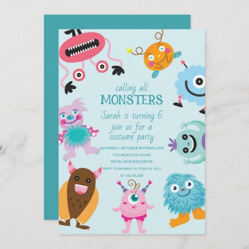 Calling All Monsters Halloween Birthday Invitation