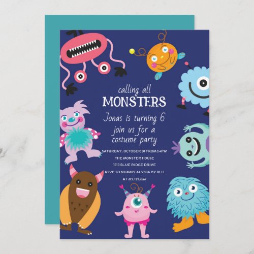 Calling All Monsters Halloween Birthday Invitation