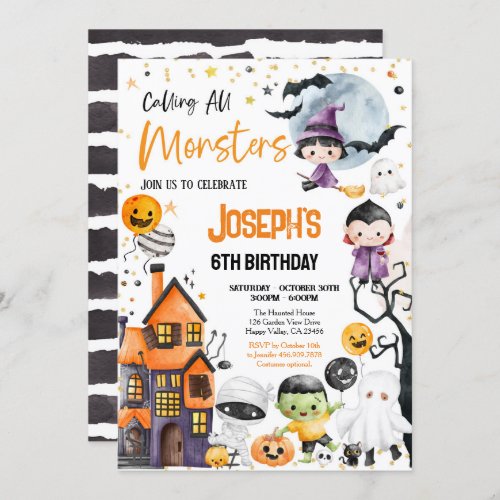 Calling All Monsters Halloween Birthday Party Cute Invitation