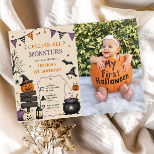 Calling All Monsters Halloween Birthday Photo Invitation