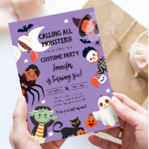 Calling All Monsters Halloween Costume Birthday Invitation