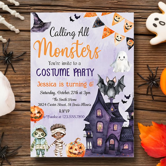Calling All Monsters Halloween Costume Birthday Invitation (Creator Uploaded)
