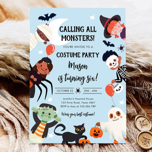 Calling All Monsters Halloween Costume Birthday Invitation