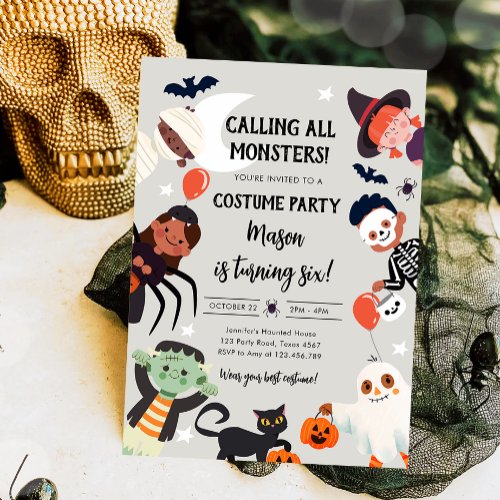 Calling All Monsters Halloween Costume Birthday Invitation