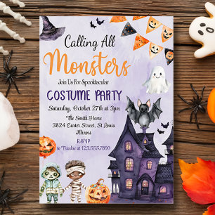 Calling All Monsters Halloween Costume Party Invitation