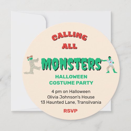 Calling all Monsters Halloween Party Invitation