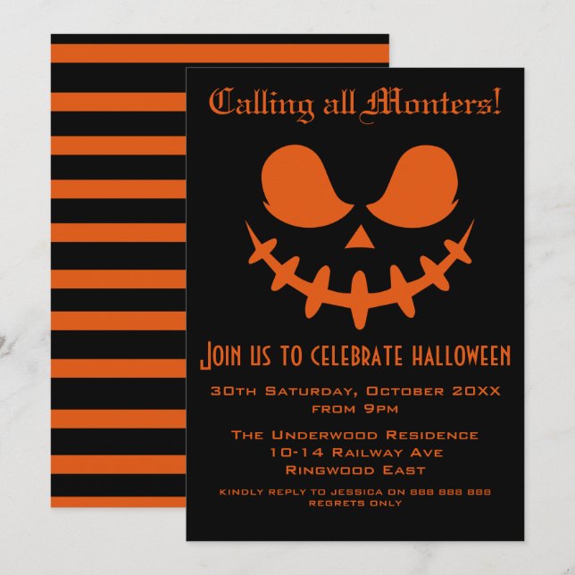 CALLING ALL MONSTERS HALLOWEEN PARTY INVITATION (Front/Back)