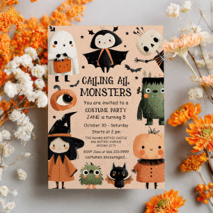 Calling All Monsters Spooky Cute Birthday Party Invitation