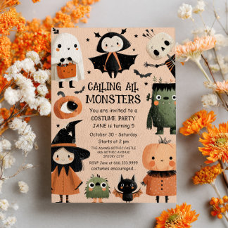 Calling All Monsters Spooky Cute Birthday Party Invitation