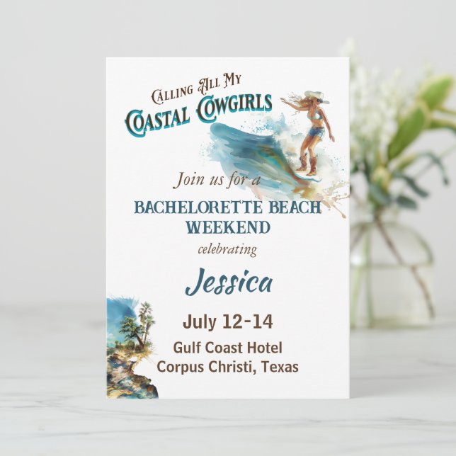 Calling All My Coastal Cowgirls Bachelorette Party Invitation (Standing Front)