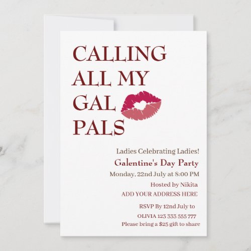 CALLING ALL MY GAL PAL Galentines Day Girls Night Invitation