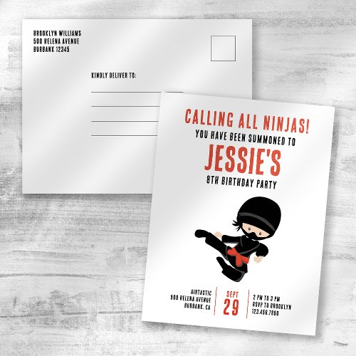 Calling all Ninjas Birthday Party Invitation Postcard