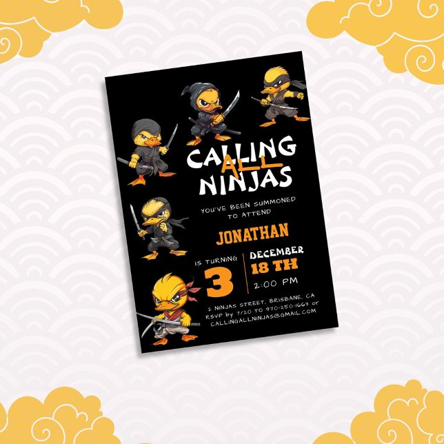 Calling All Ninjas Funny Duck Birthday Invitation (Creator Uploaded)