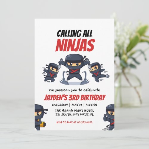 Calling All Ninjas_Kids Ninja Birthday Invitation