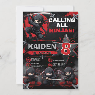 Calling All Ninjas Martial Arts Boys 8th Birthday Invitation